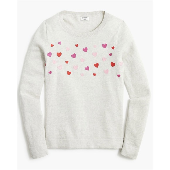 J Crew Heart Teddie Sweater Womens XL Heathered Gray Embroidered - Picture 1 of 6